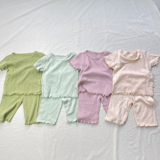 Monochrome Hollow Breathable Set 透かし編み フリル 半袖ルームウェア【mh0012299】 yi nian ni