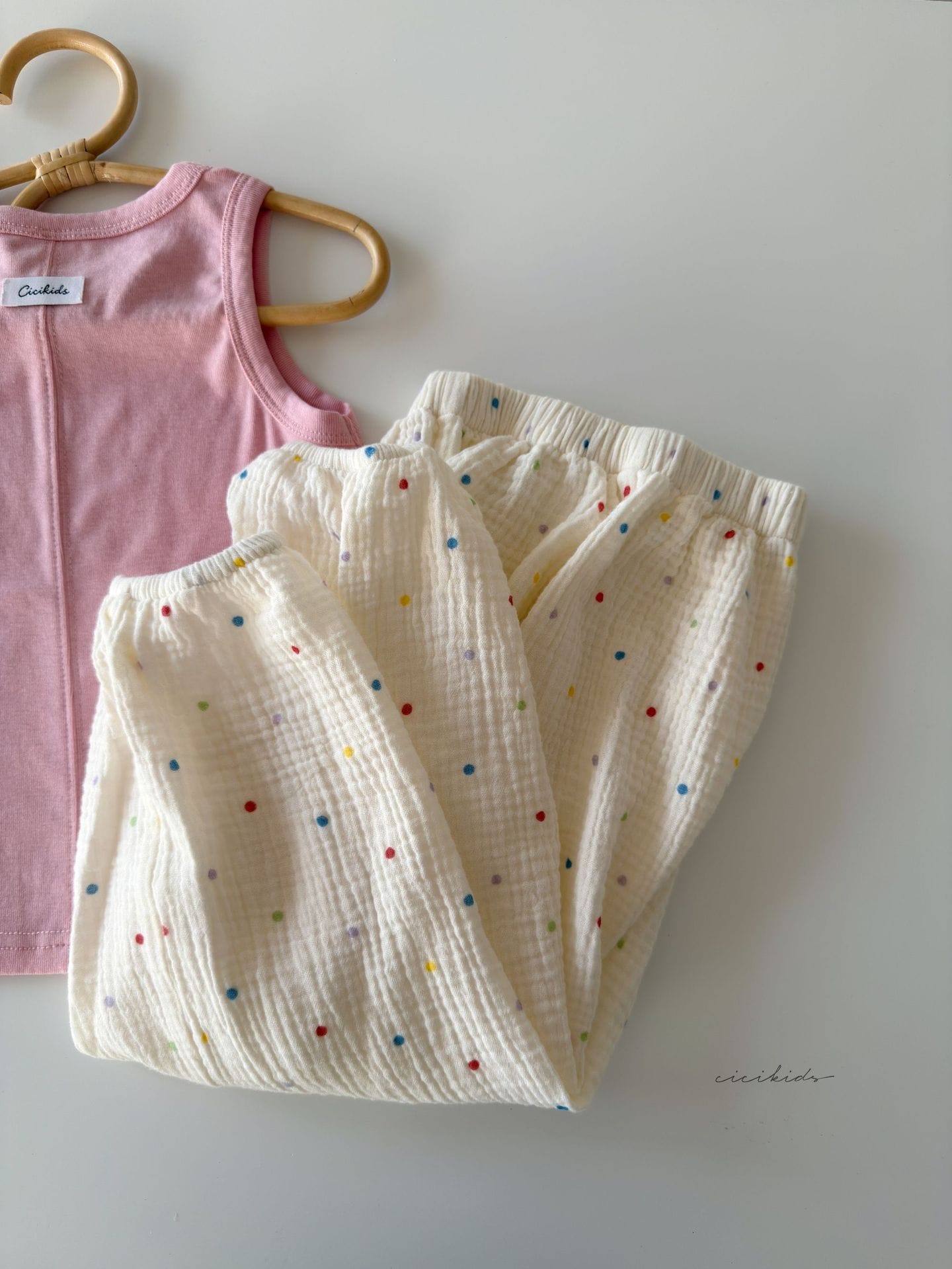 Mosquito-Repellent Double-Layer Gauze Long Pants サマー イージーパンツ【mh0013309】 Colorful polka dots / 90cm cicikids ロングパンツ・スウェットパンツ