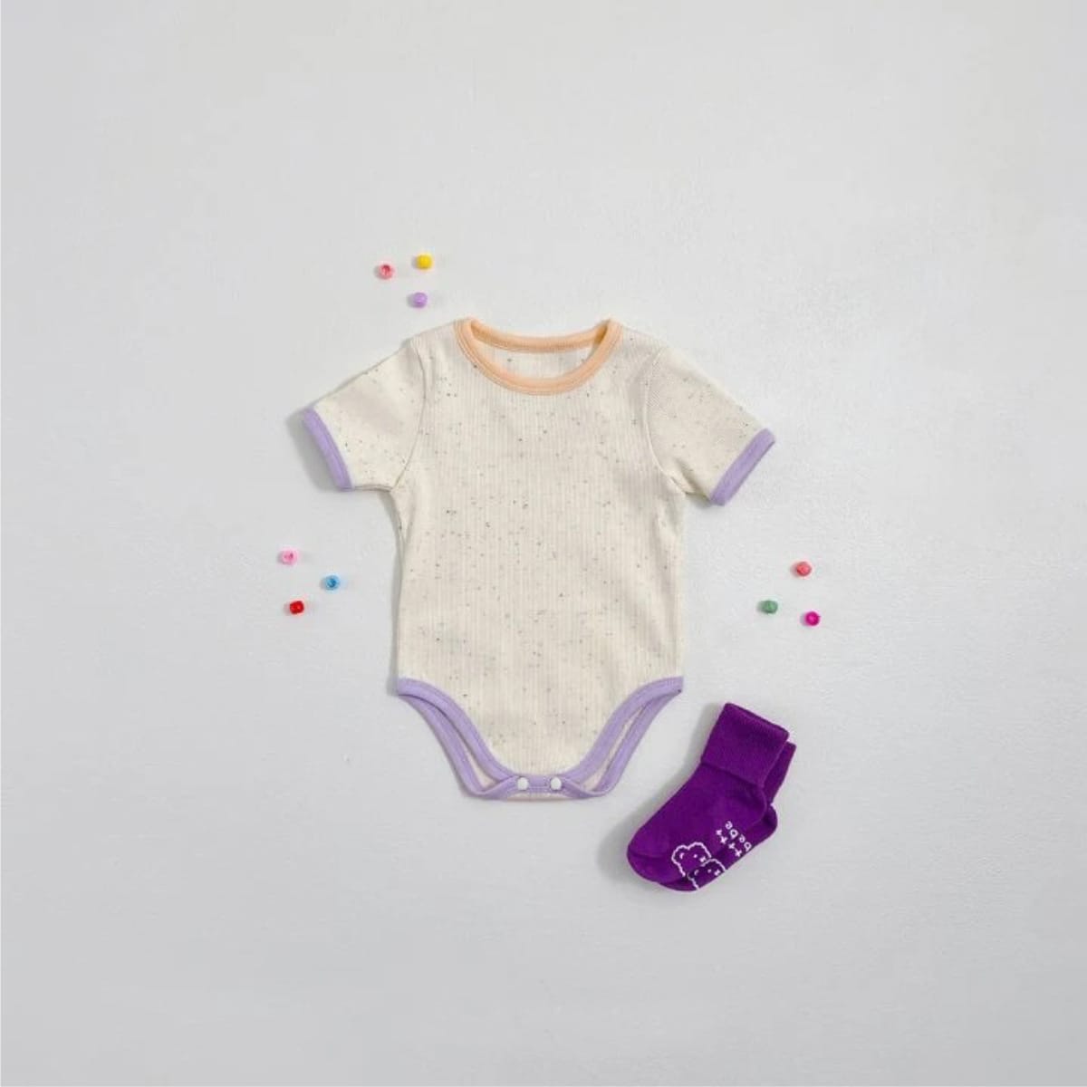 Mottle Speckled Short Sleeve Bodysuit ネップ 半袖ロンパース【mh0013509】 BBAMMA 半袖ロンパース