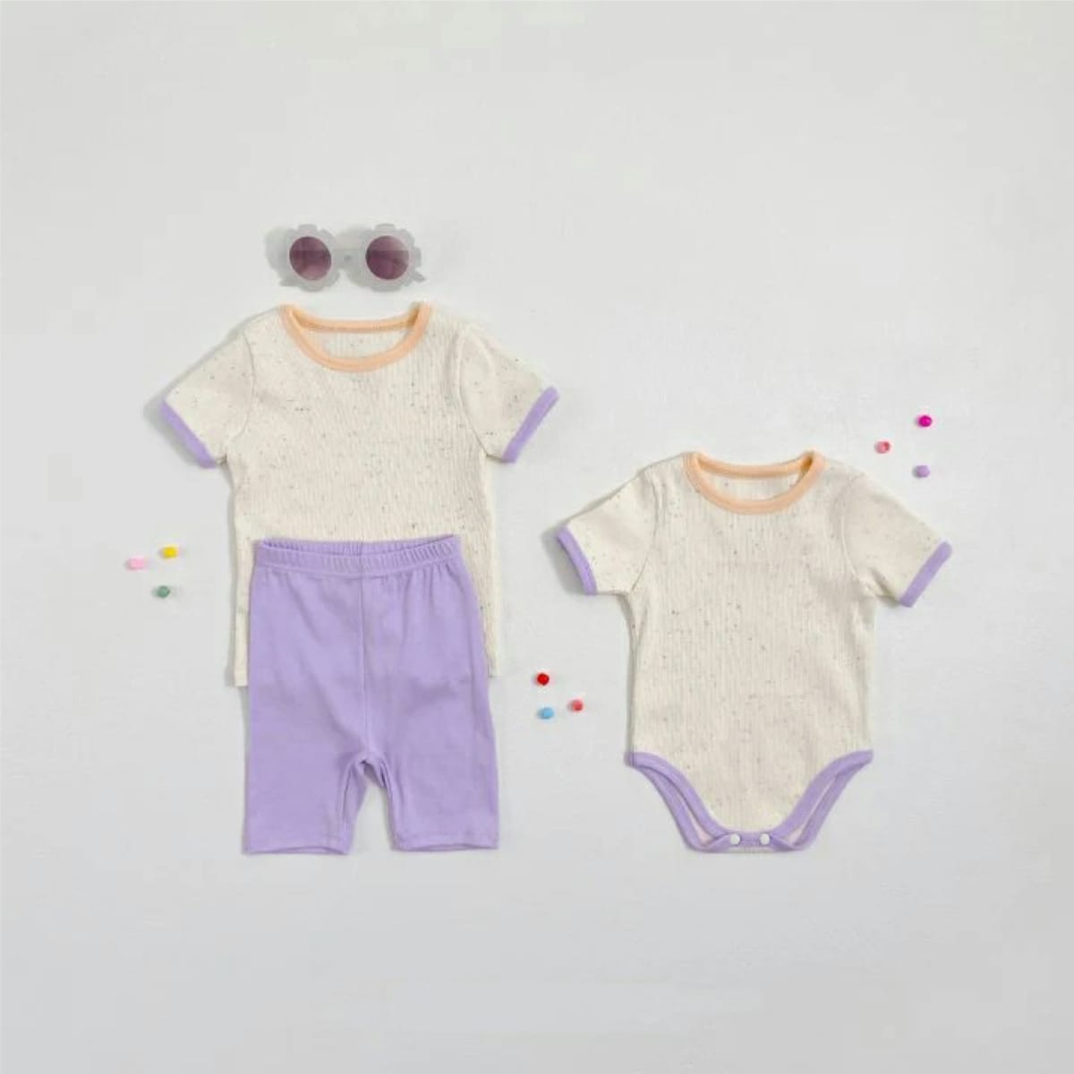 Mottle Speckled Short Sleeve Bodysuit ネップ 半袖ロンパース【mh0013509】 BBAMMA 半袖ロンパース