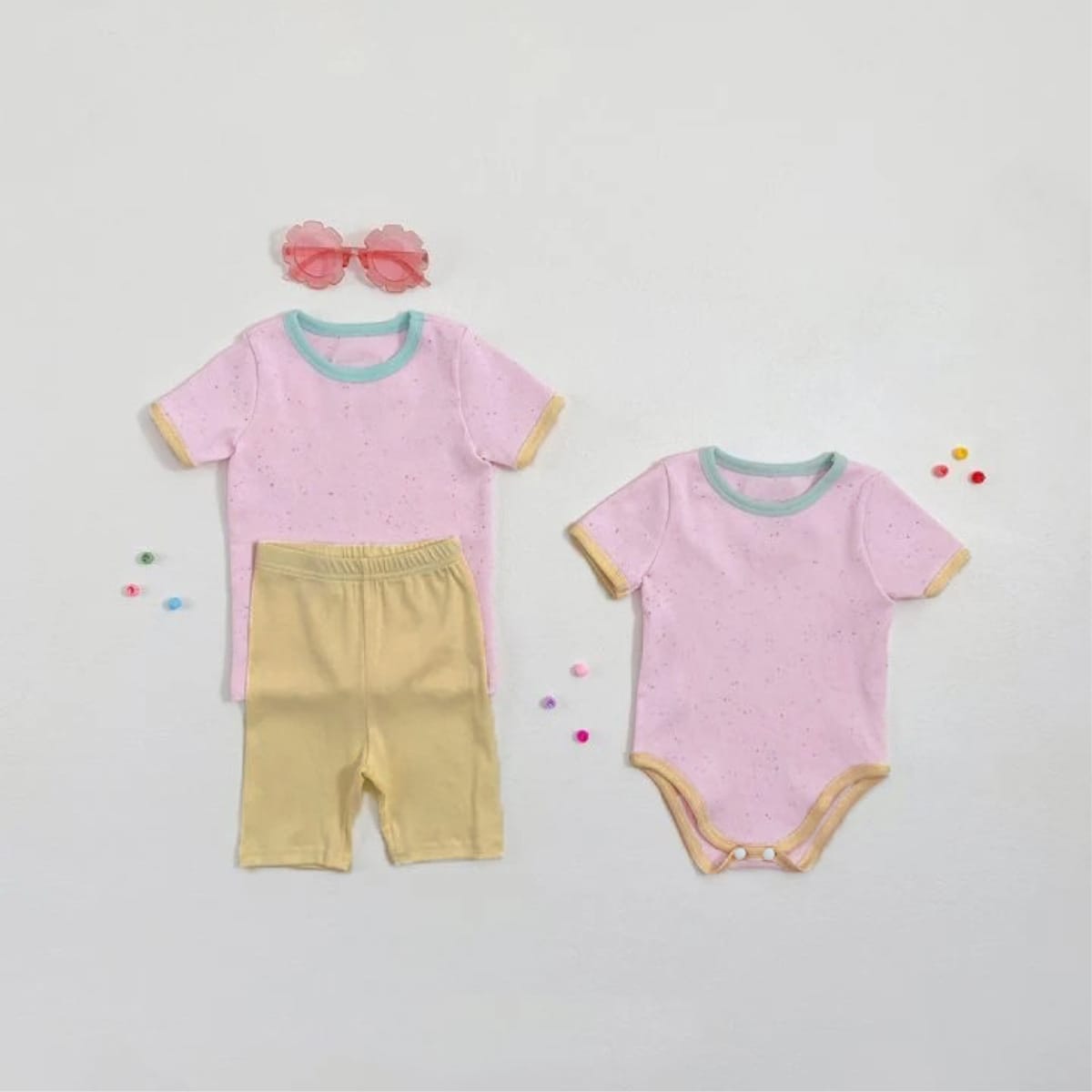 Mottle Speckled Short Sleeve Bodysuit ネップ 半袖ロンパース【mh0013509】 BBAMMA 半袖ロンパース