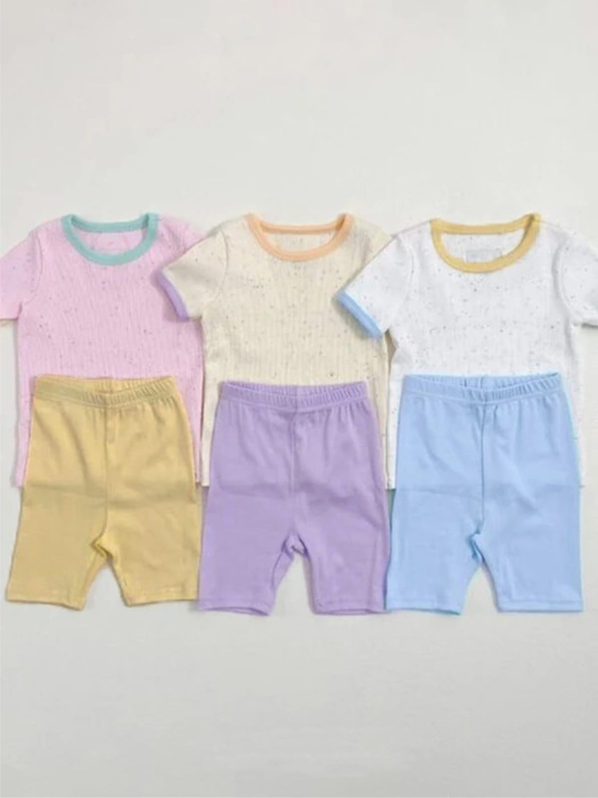 Mottle Speckled Short Sleeve Set ネップ 半袖Tシャツ ハーフパンツ セット【mh0013508】 BBAMMA 半袖セットアップ