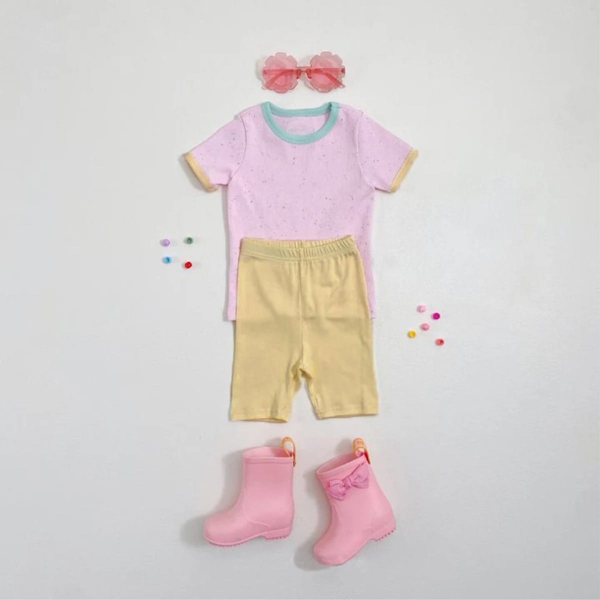 Mottle Speckled Short Sleeve Set ネップ 半袖Tシャツ ハーフパンツ セット【mh0013508】 BBAMMA 半袖セットアップ