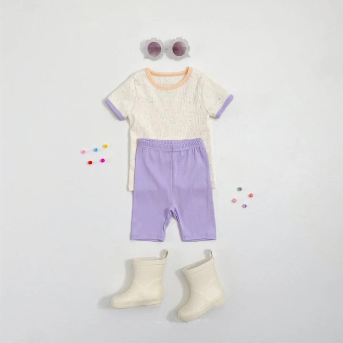 Mottle Speckled Short Sleeve Set ネップ 半袖Tシャツ ハーフパンツ セット【mh0013508】 BBAMMA 半袖セットアップ
