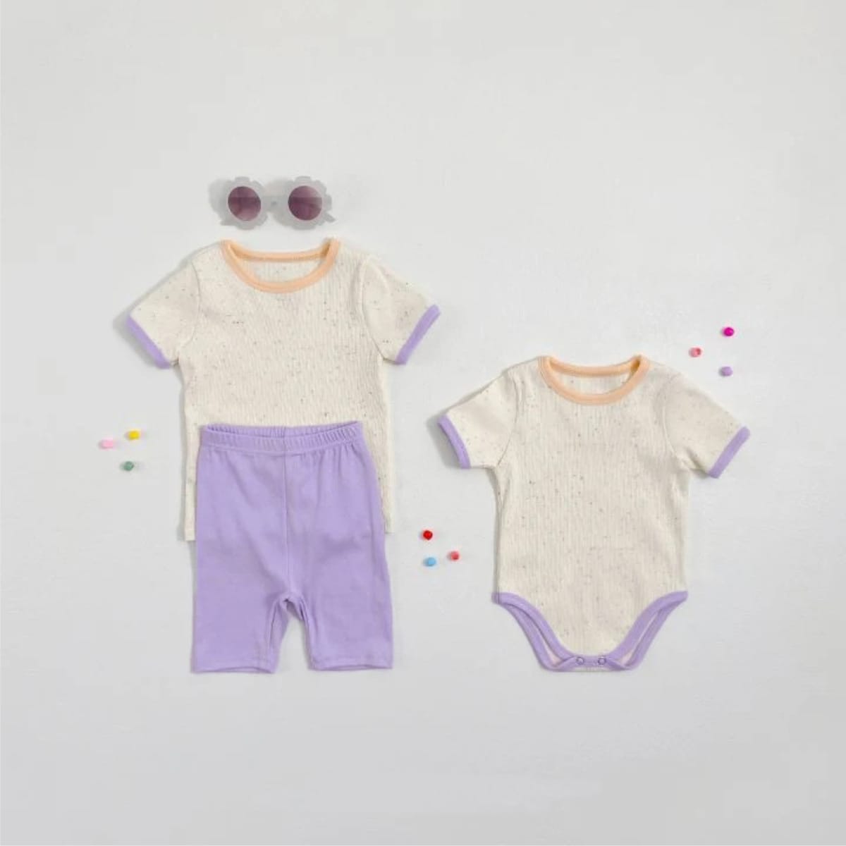 Mottle Speckled Short Sleeve Set ネップ 半袖Tシャツ ハーフパンツ セット【mh0013508】 BBAMMA 半袖セットアップ