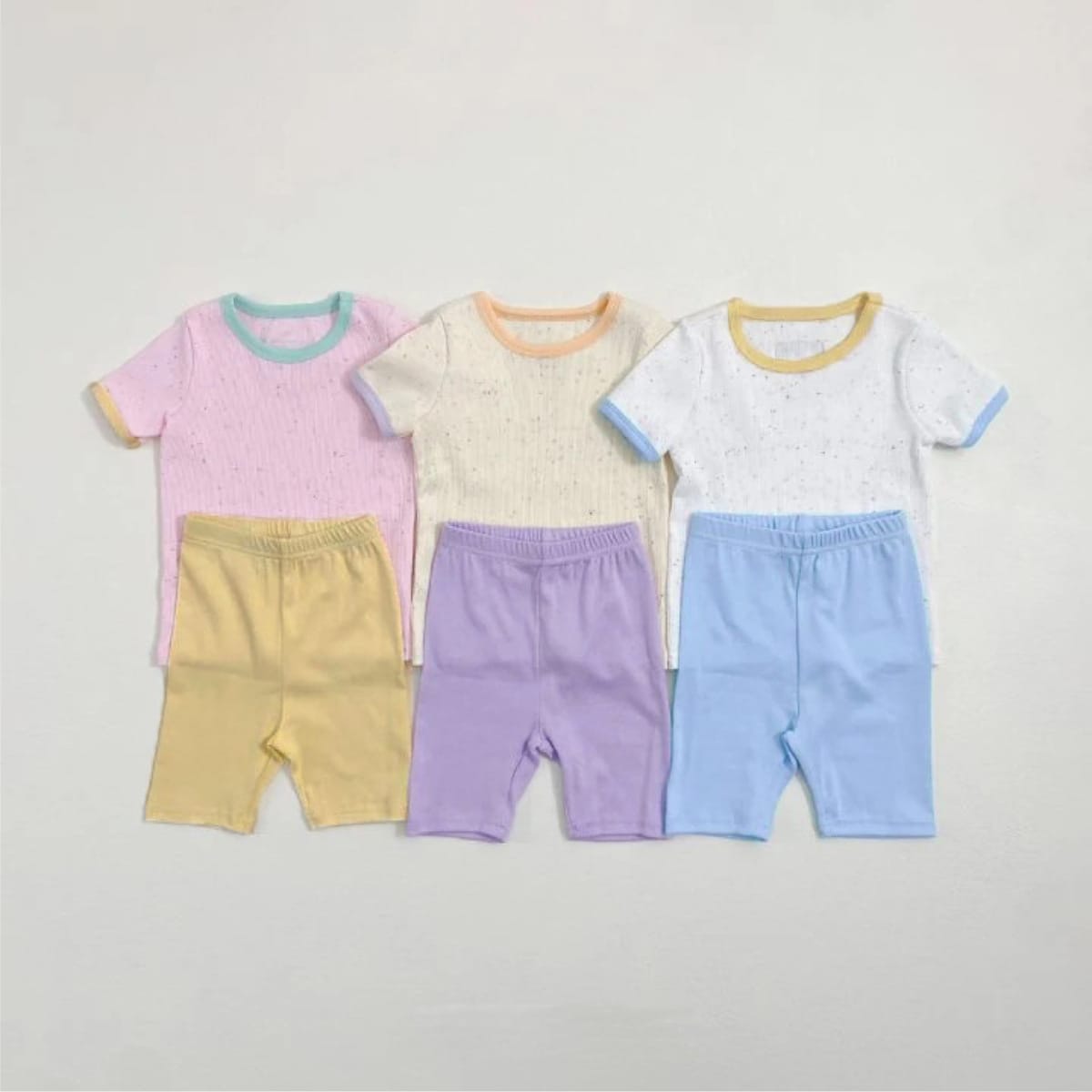Mottle Speckled Short Sleeve Set ネップ 半袖Tシャツ ハーフパンツ セット【mh0013508】 BBAMMA 半袖セットアップ