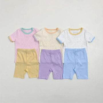 Mottle Speckled Short Sleeve Set ネップ 半袖Tシャツ ハーフパンツ セット【mh0013508】 BBAMMA 半袖セットアップ