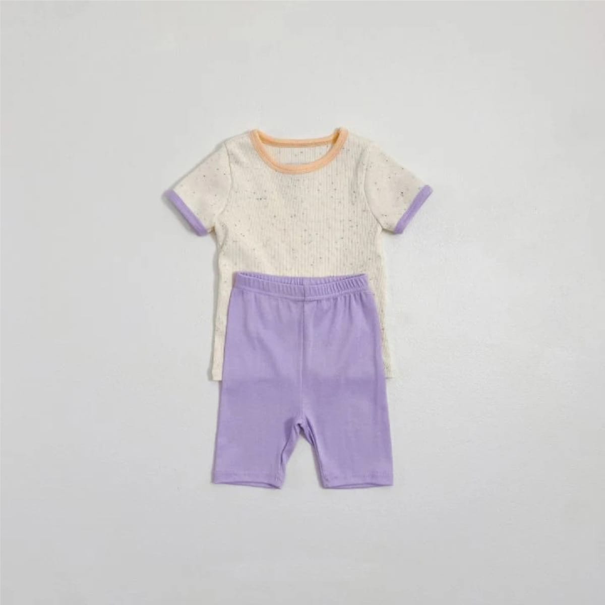 Mottle Speckled Short Sleeve Set ネップ 半袖Tシャツ ハーフパンツ セット【mh0013508】 Beige / 73cm BBAMMA 半袖セットアップ