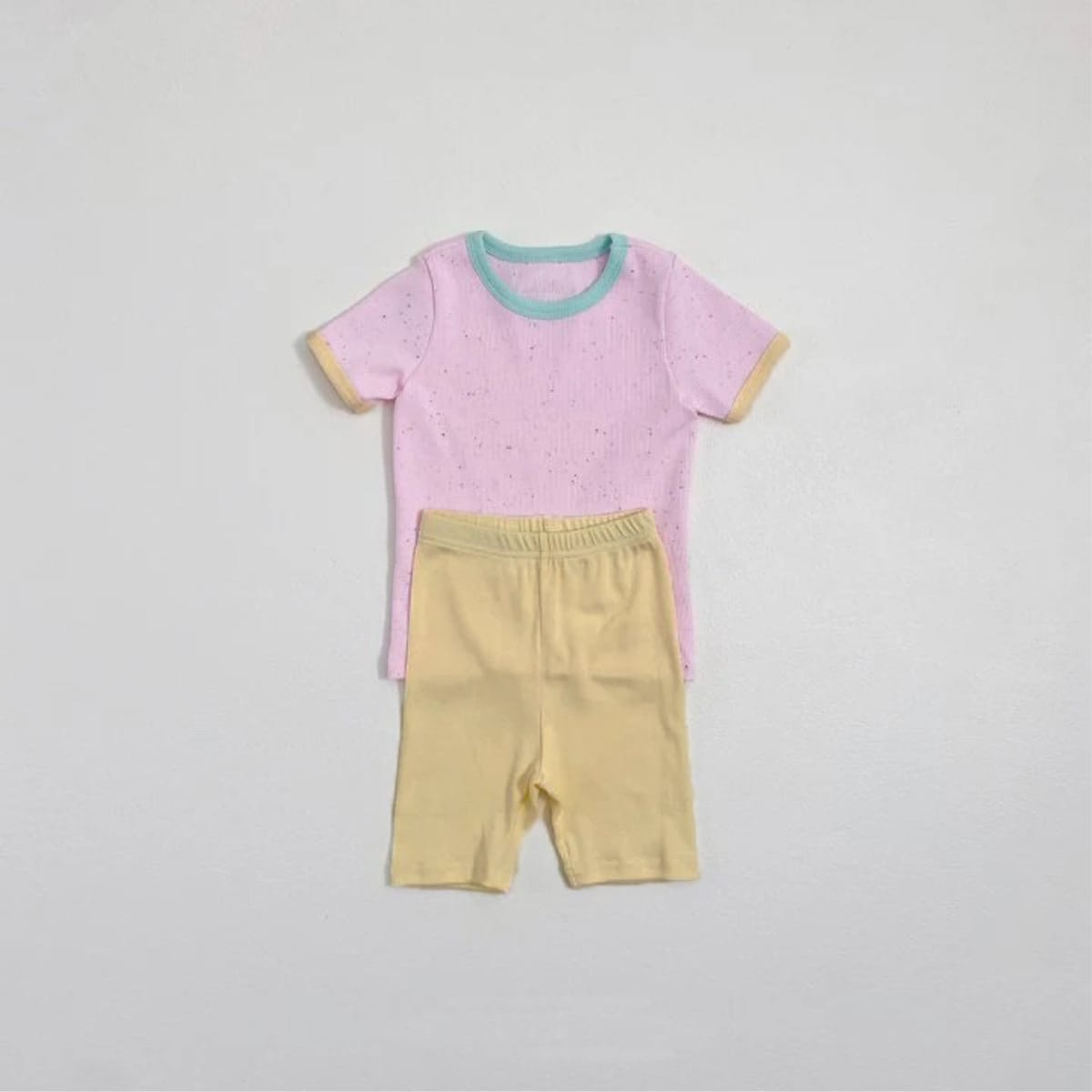 Mottle Speckled Short Sleeve Set ネップ 半袖Tシャツ ハーフパンツ セット【mh0013508】 Pink / 73cm BBAMMA 半袖セットアップ