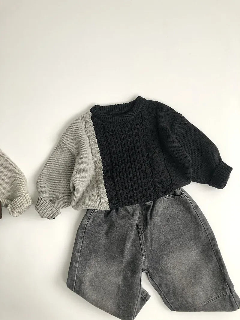 ニット・セーター キッズトップス バイカラーパッチワークニットセーター 2カラー【mh0006916】