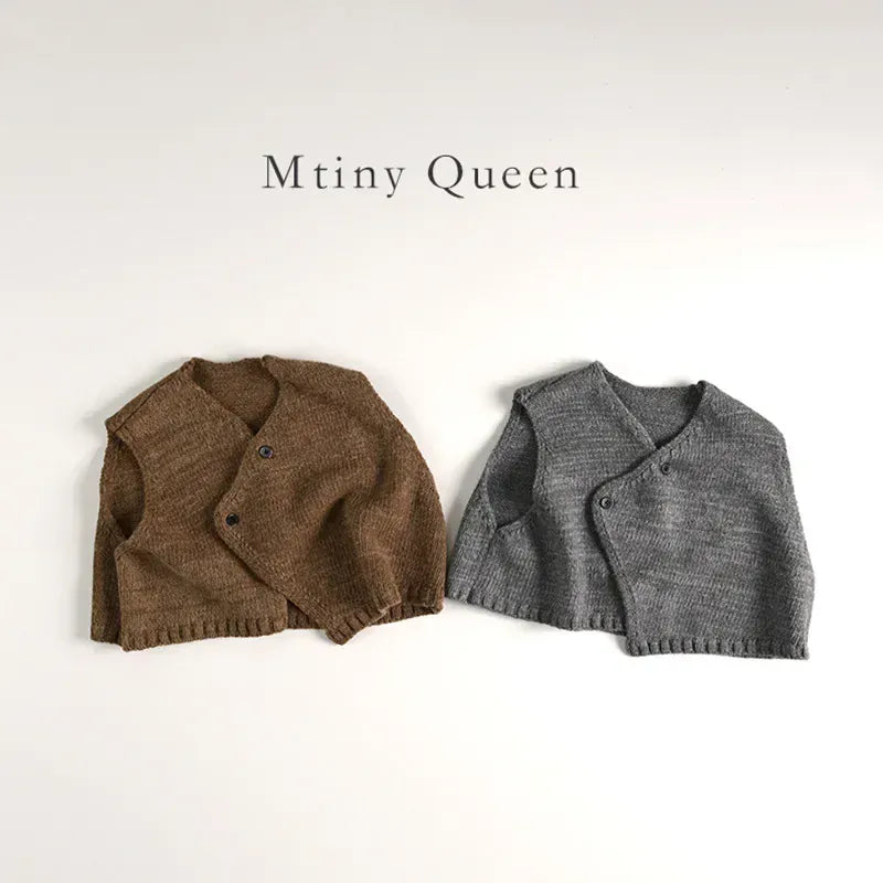 ノースリーブセットアップ キッズベスト/パンツ アシメボタンニットベスト/ニットワイドパンツ 2カラー【mh0007187】