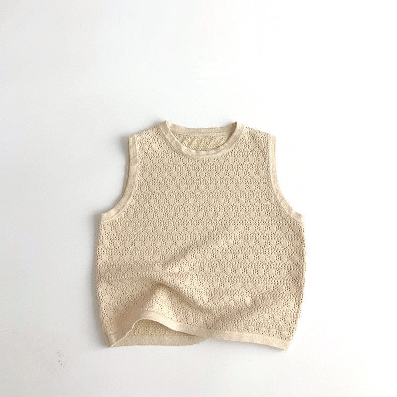 タンクトップ・キャミソール・ノースリーブトップス Beige / 12M/80cm キッズ レースニット 透け感 タンクトップ ベスト トップス キャメル ベージュ グリーン ユニセックス【mh0002077】