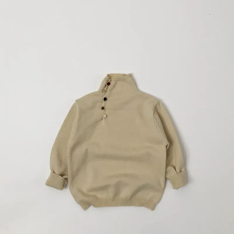 ニット・セーター Beige / 12M  80CM キッズトップス アシメボタンハイネックボトルネックニットセーター【mh0007872】