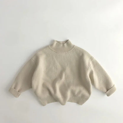 ニット・セーター Beige / 80cm キッズトップス 無地 ボーダー 裏フリースニットセーター ハイネック ボトルネックカットソー【mh0003577】