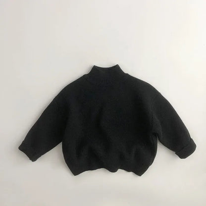 ニット・セーター Black / 80cm キッズトップス 無地 ボーダー 裏フリースニットセーター ハイネック ボトルネックカットソー【mh0003577】