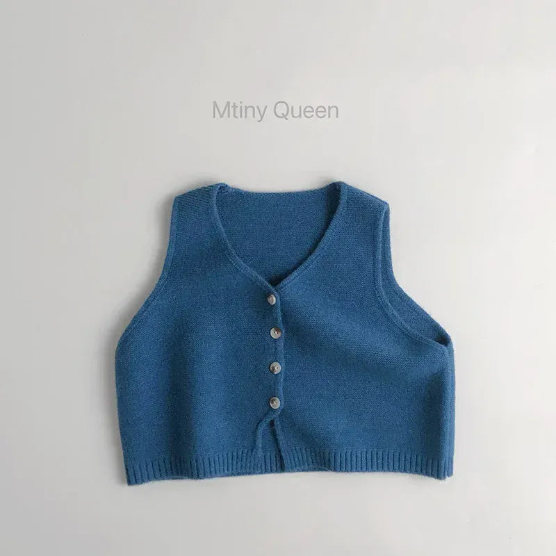 ベスト Blue / 12M  80CM キッズベスト コットンニット前あきVネックジレベスト【mh0008957】