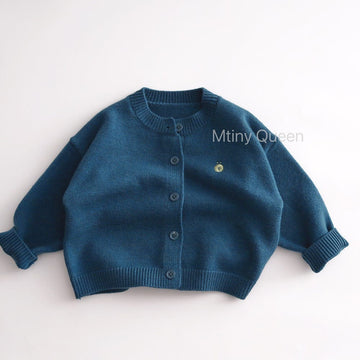 カーディガン・パーカー Blue / 80cm シンプルワンポイント刺繍ニットカーディガン【mh0011088】
