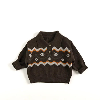 長袖シャツ・ブラウス Brown / 12M  80CM キッズトップス レトロノルディック柄ポロ襟ニットセーター【mh0008339】