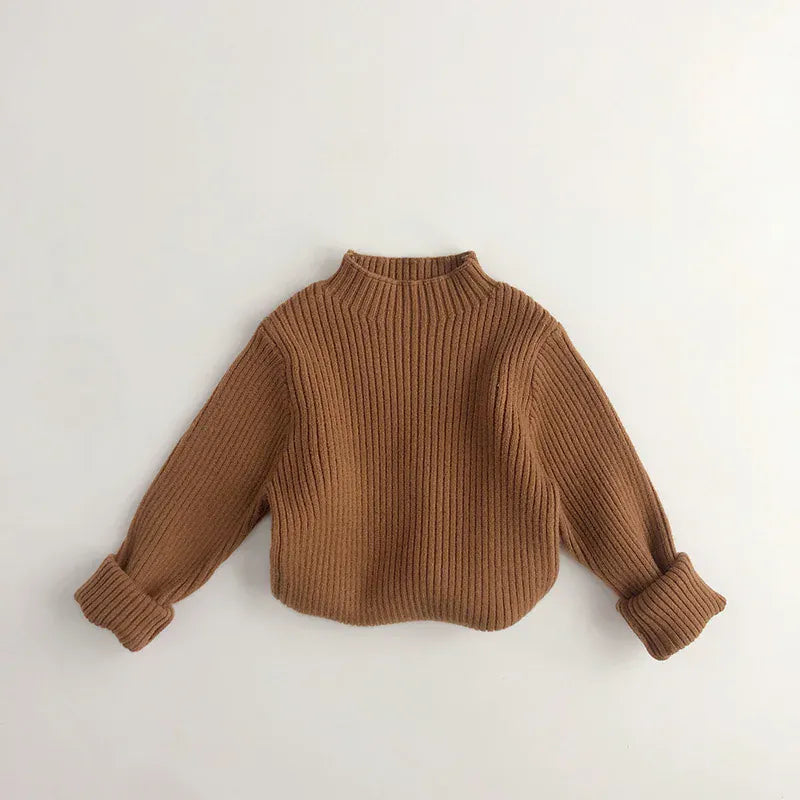 ニット・セーター brown / 80cm キッズトップス ニットハイネックカットソー 首元ゆったり 無地 シンプル ベーシック【mh0003473】