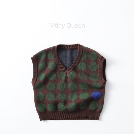 ベスト Brown / 80cm ジャガード編みニットベスト ポルカドット柄 Vネック【mh0011098】
