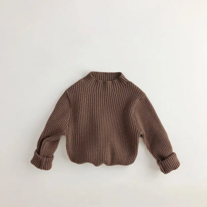 ニット・セーター brown coffee / 80cm キッズトップス ニットハイネックカットソー 首元ゆったり 無地 シンプル ベーシック【mh0003473】