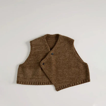 ノースリーブセットアップ brown vest / 12M  80CM キッズベスト/パンツ ニットアシメベスト/ニットワイドパンツ【mh0008335】