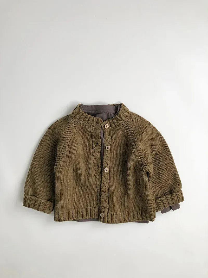 カーディガン・パーカー Coffee / 80cm 9-12M キッズカーディガン ツイストデザインシンプルベーシックニットジャケット 2カラー【mh0007359】