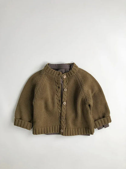 カーディガン・パーカー Coffee / 80cm 9-12M キッズカーディガン ツイストデザインシンプルベーシックニットジャケット 2カラー【mh0007359】