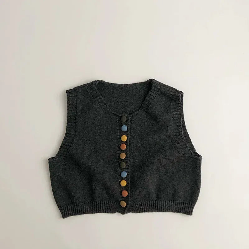 ベスト Dark Gray / 12M  80CM キッズベスト ニット前あきカラフルボタンジレベスト【mh0008954】