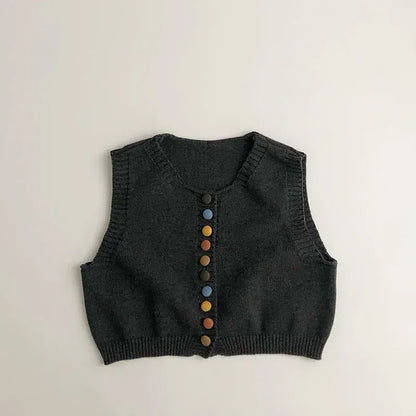 ベスト Dark Gray / 12M  80CM キッズベスト ニット前あきカラフルボタンジレベスト【mh0008954】