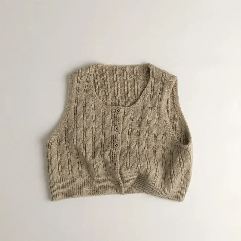 ベスト Gray / 12M  80CM キッズベスト ニット前あきショートジレベスト【mh0008953】