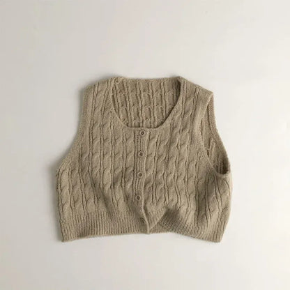 ベスト Gray / 12M  80CM キッズベスト ニット前あきショートジレベスト【mh0008953】