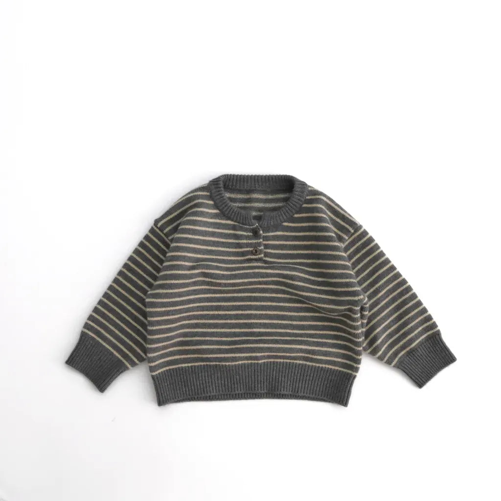 ニット・セーター Gray / 80cm ヘンリーネックボーダーニットセーター【mh0011272】