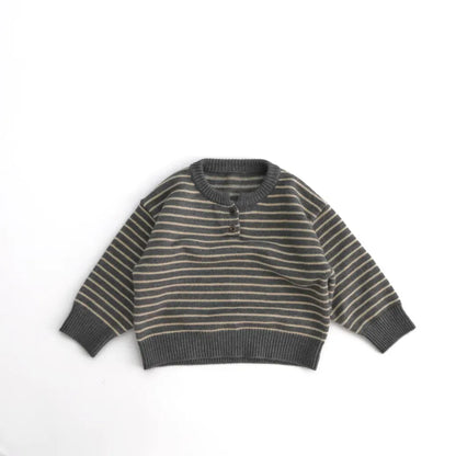 ニット・セーター Gray / 80cm ヘンリーネックボーダーニットセーター【mh0011272】