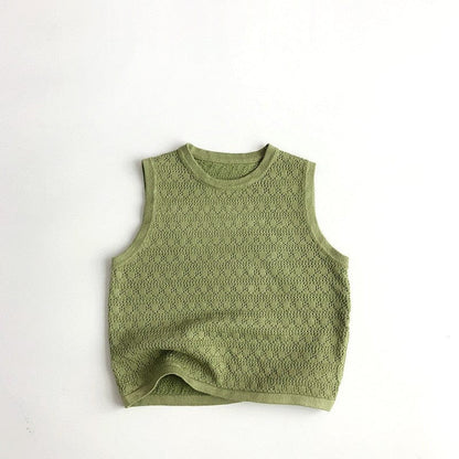 タンクトップ・キャミソール・ノースリーブトップス Green / 12M/80cm キッズ レースニット 透け感 タンクトップ ベスト トップス キャメル ベージュ グリーン ユニセックス【mh0002077】