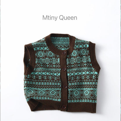 ベスト Green / 80cm 北欧風柄ニットベスト【mh0011089】