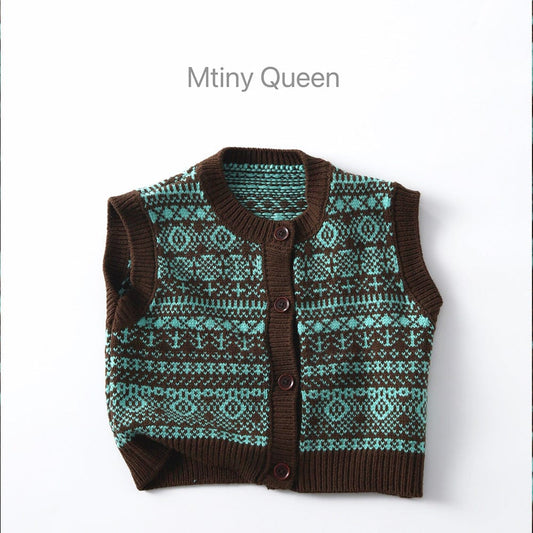 ベスト Green / 80cm 北欧風柄ニットベスト【mh0011089】