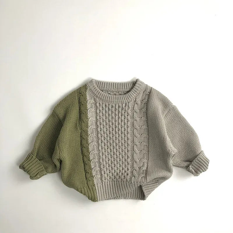 ニット・セーター grey green / 80cm キッズトップス バイカラーパッチワークニットセーター 2カラー【mh0006916】