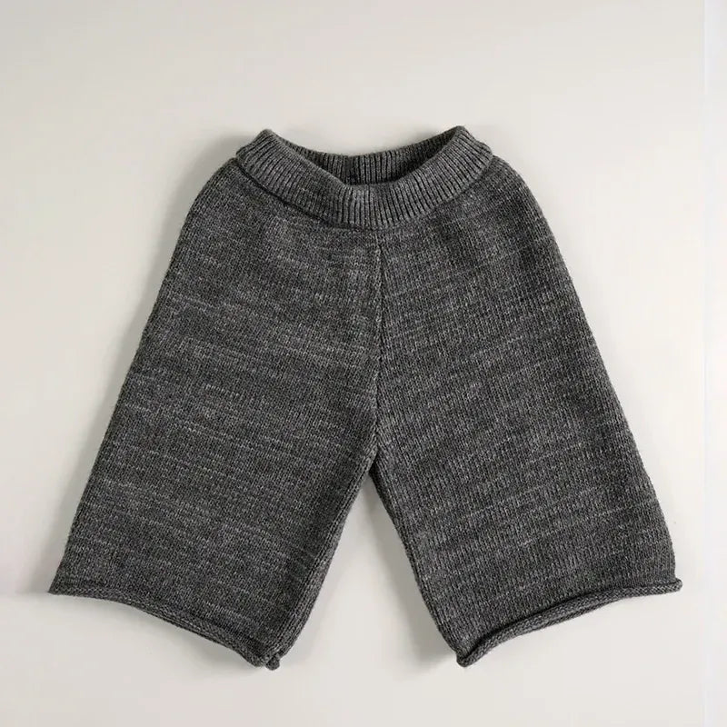 ノースリーブセットアップ grey pants / 80cm キッズベスト/パンツ アシメボタンニットベスト/ニットワイドパンツ 2カラー【mh0007187】