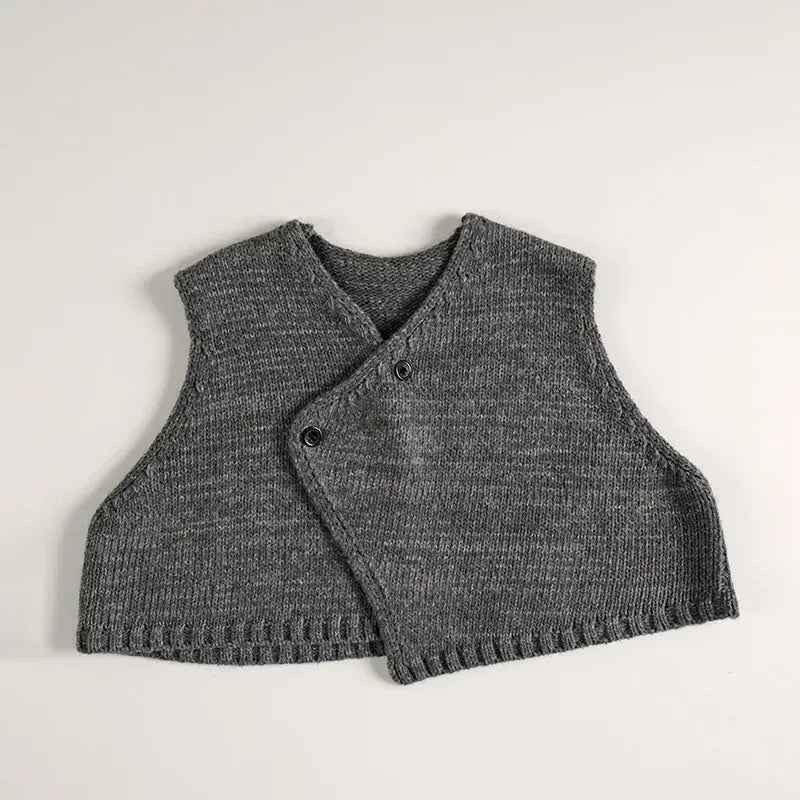 ノースリーブセットアップ grey vest / 80cm キッズベスト/パンツ アシメボタンニットベスト/ニットワイドパンツ 2カラー【mh0007187】