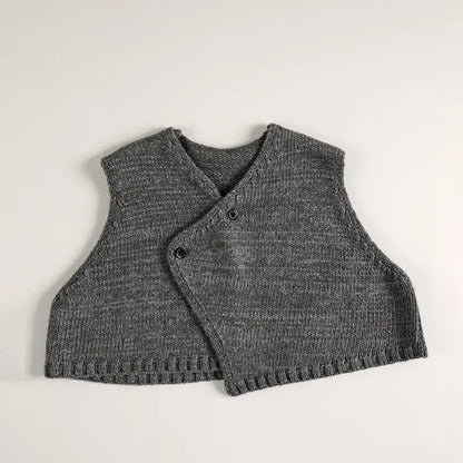 ノースリーブセットアップ grey vest / 80cm キッズベスト/パンツ アシメボタンニットベスト/ニットワイドパンツ 2カラー【mh0007187】