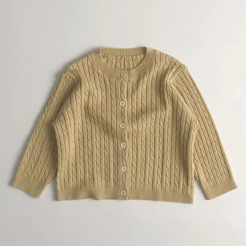 カーディガン・パーカー Khaki / 12M  80CM キッズカーディガン リブニットシンプル丸襟カーディガンジャケット【mh0008952】