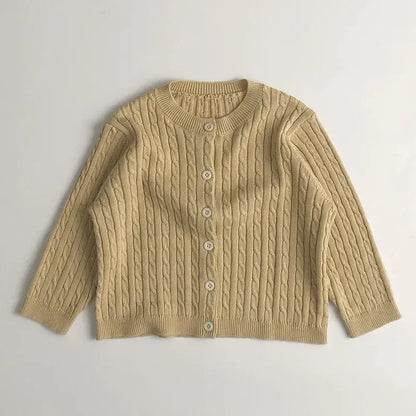 カーディガン・パーカー Khaki / 12M  80CM キッズカーディガン リブニットシンプル丸襟カーディガンジャケット【mh0008952】