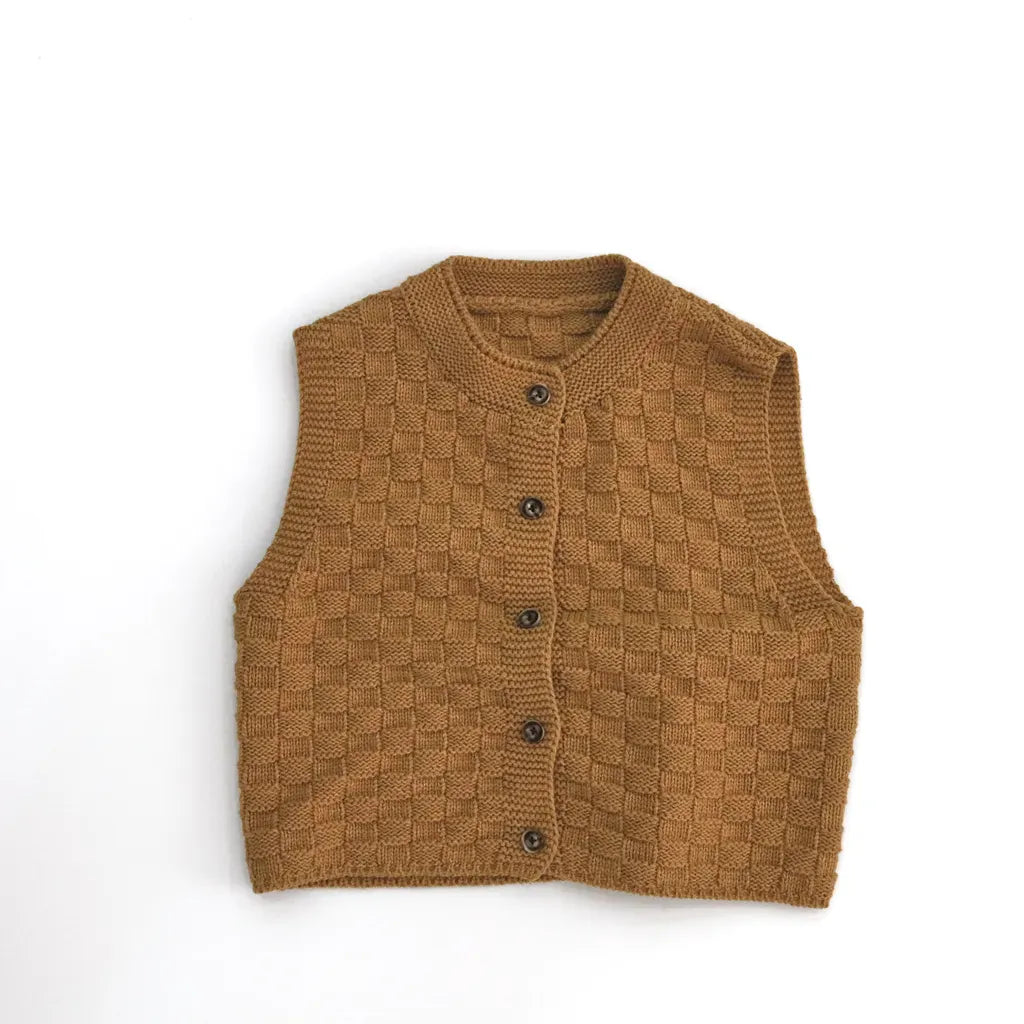 ベスト Khaki / 80cm ブロックチェック柄ボタンニットベスト【mh0011279】