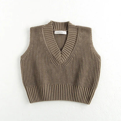 ベスト Khaki / 80cm キッズベスト シンプルVネックニットベスト【mh0008190】