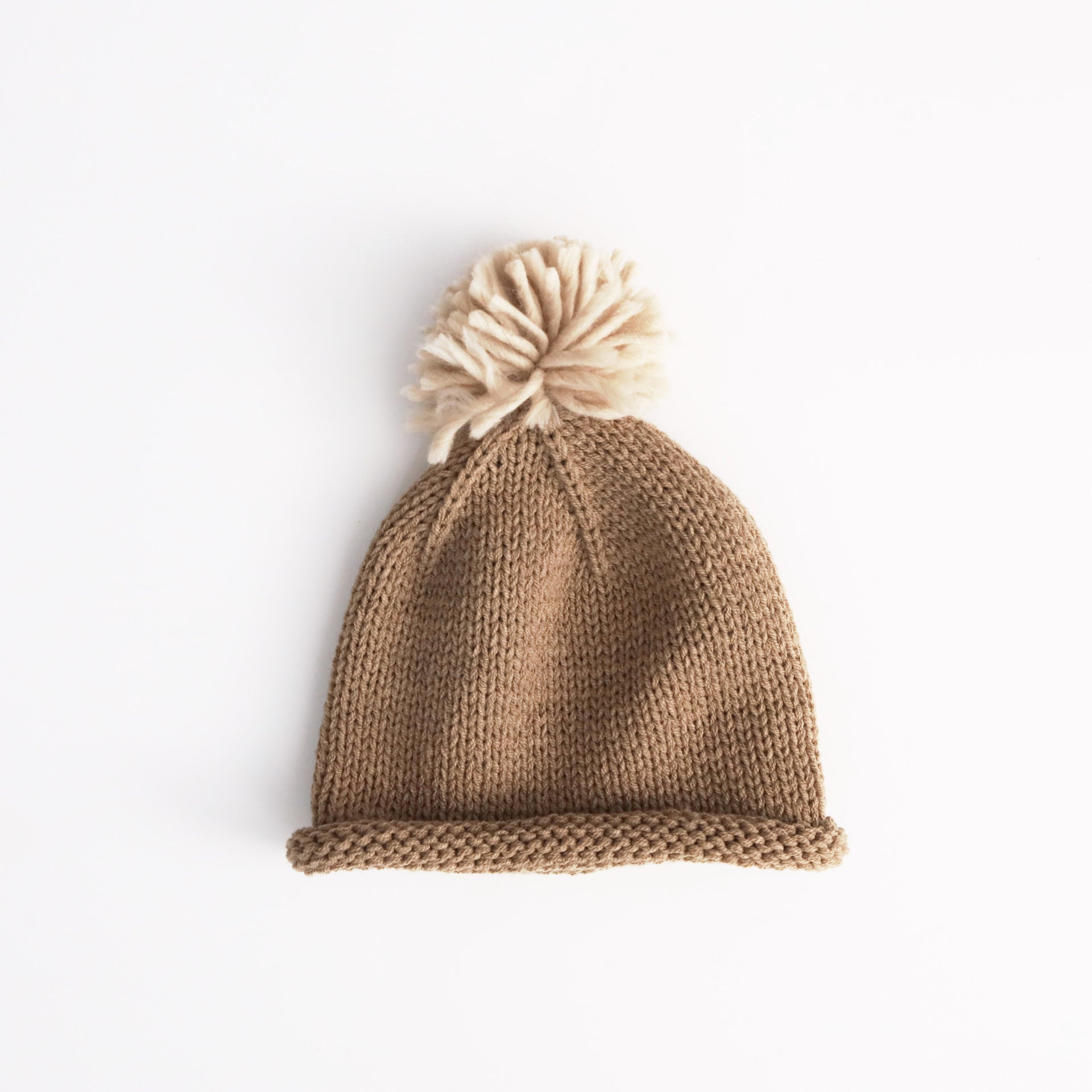 ベビー用帽子 Khaki / One Size キッズ帽子 ニットキャップ ぽんぽん付き ロールブリム【mh0011781】