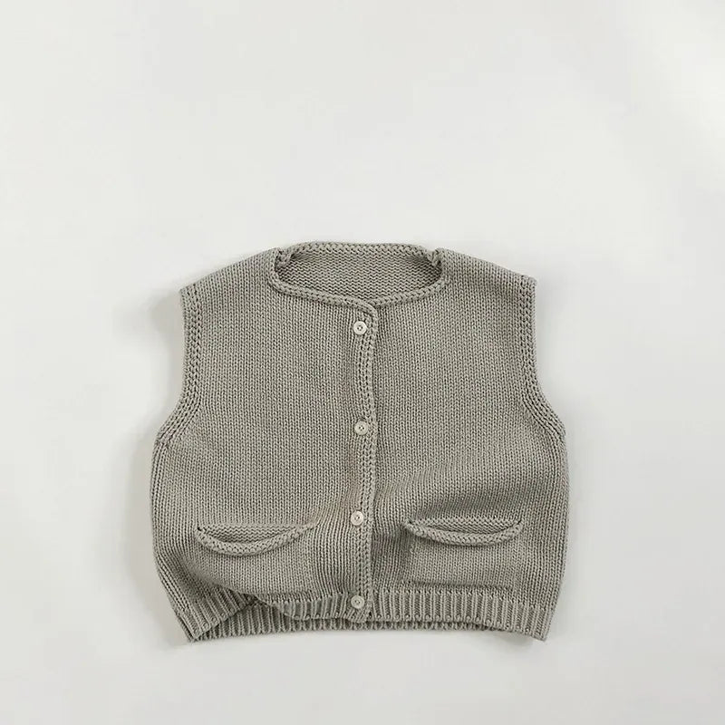 ベスト Light Gray / 12M  80CM キッズベスト シンプル前あきニットベスト【mh0008350】