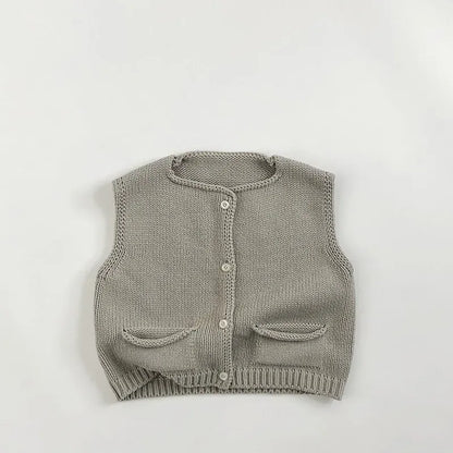 ベスト Light Gray / 12M  80CM キッズベスト シンプル前あきニットベスト【mh0008350】