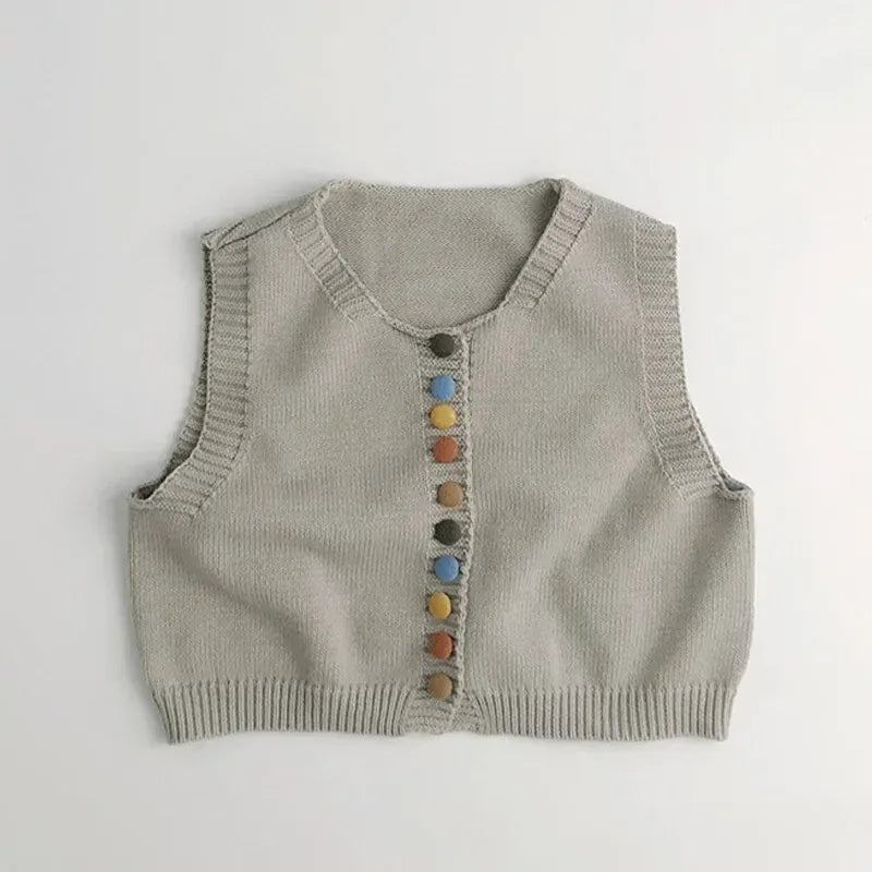 ベスト Light Gray / 12M  80CM キッズベスト ニット前あきカラフルボタンジレベスト【mh0008954】