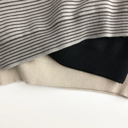 ニット・セーター キッズトップス 無地 ボーダー 裏フリースニットセーター ハイネック ボトルネックカットソー【mh0003577】